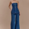 Lennox strapless lange top met knopen – donkerblauw Lennox strapless lange top met knopen – donkerblauw
