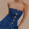 Lennox strapless lange top met knopen – donkerblauw Lennox strapless lange top met knopen – donkerblauw