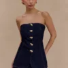 Lennox strapless lange top met knopen – Indigo Blue Lennox strapless lange top met knopen – Indigo Blue