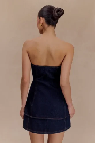 Lennox strapless lange top met knopen – Indigo Blue