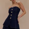 Lennox strapless lange top met knopen – Indigo Blue Lennox strapless lange top met knopen – Indigo Blue