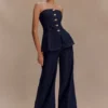 Lennox strapless lange top met knopen – Indigo Blue Lennox strapless lange top met knopen – Indigo Blue