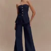 Lennox strapless lange top met knopen – Indigo Blue Lennox strapless lange top met knopen – Indigo Blue