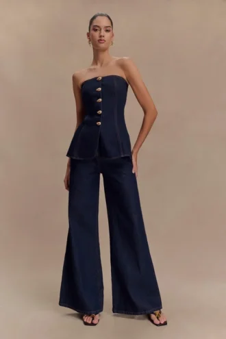 Jen wijde pijpen flare Denim jeans – Indigo Blue