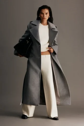 Levi lange wollen trenchcoat – grijs gemêleerd