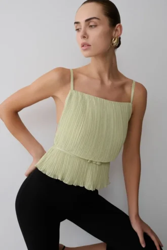Lilou geplooide mouwloze Top – salie