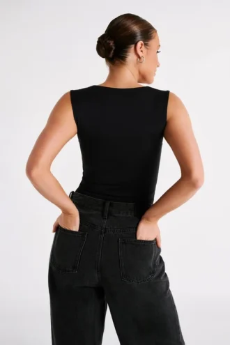 Linley gerecyclede nylon lange top – Zwart