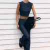 Loraine mouwloze Denim Top – Indigo Pinstripe Loraine mouwloze Denim Top – Indigo Pinstripe