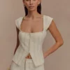 Loretta Denim Top met kapmouwtjes – Ecru Loretta Denim Top met kapmouwtjes – Ecru
