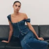 Loretta Denim Top met kapmouwtjes – gewassen donkerblauw