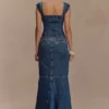 Loretta Denim Top met kapmouwtjes – gewassen donkerblauw