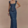 Loretta Denim Top met kapmouwtjes – gewassen donkerblauw