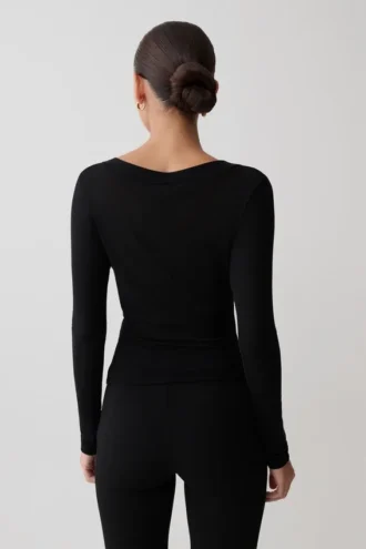 Lumi mesh-top met lange mouwen – Zwart