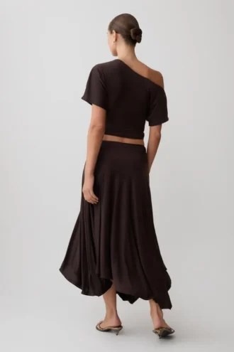 Luu Slinky Midi-rok – Donker Chocolade