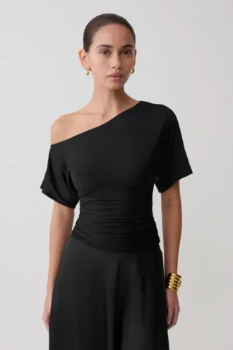 Luu off-shoulder slinky top – Zwart