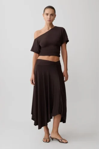 Luu Slinky Midi-rok – Donker Chocolade