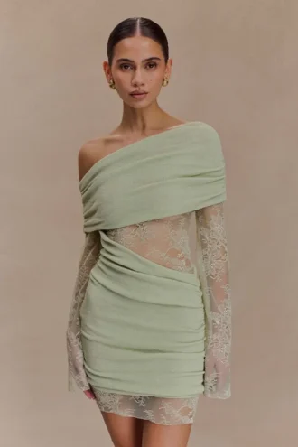 Luxie kanten gebreide mini-jurk – pastelgroen