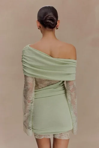 Luxie kanten gebreide mini-jurk – pastelgroen
