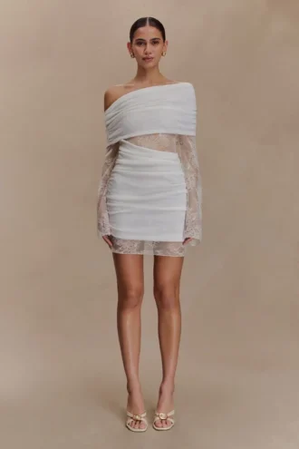 Luxie Lace Knit Mini Jurk – Ivoor