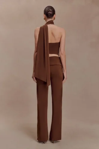 Lydia slinky broek met rechte pijpen – Chocoladebruin