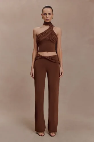 Lydia slinky broek met rechte pijpen – Chocoladebruin