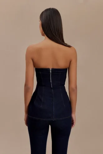 Madelyn strapless longline Denim Top – Indigoblauw
