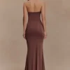 Madison strapless slinky maxi-jurk – Chocolade