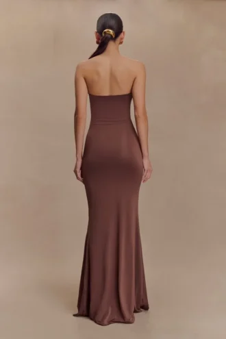 Madison strapless slinky maxi-jurk – Chocolade