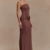 Madison strapless slinky maxi-jurk – Chocolade