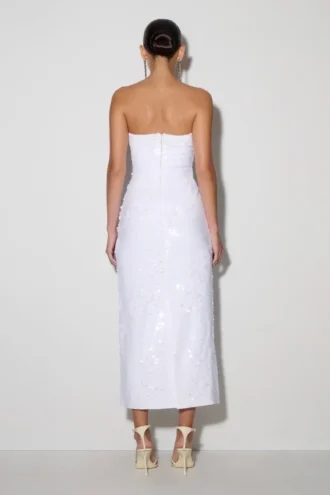 Maisie strapless midi-jurk met pailletten – Wit