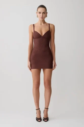 Maison Bandage gebreide mini-jurk – Chocolade Maison Bandage gebreide mini-jurk – Chocolade