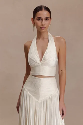 Makena gerimpelde top met V-hals – Opal White