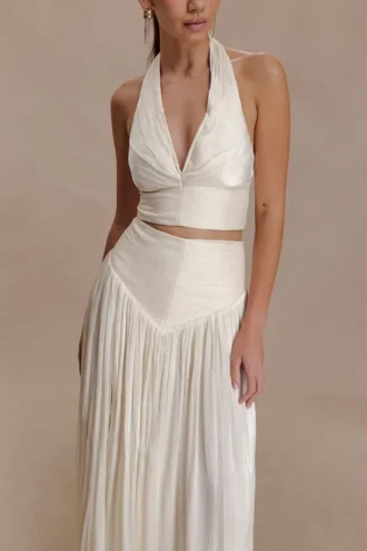 Makena gerimpelde top met V-hals – Opal White