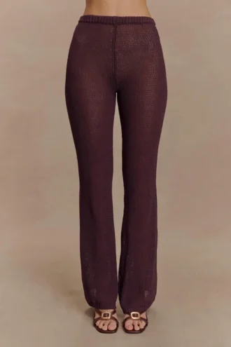 Malani gebreide broek met wijde pijpen – Chocolate