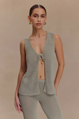 Malani gebreide top met details – Sage
