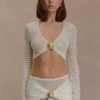 Mania gehaakte cropped top met lange mouwen – ivoor Mania gehaakte cropped top met lange mouwen – ivoor