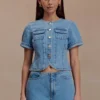 Marge getailleerde Denim-top met korte mouwen – Classic Blue Marge getailleerde Denim-top met korte mouwen – Classic Blue