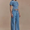 Marge getailleerde Denim-top met korte mouwen – Classic Blue Marge getailleerde Denim-top met korte mouwen – Classic Blue