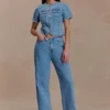 Marge getailleerde Denim-top met korte mouwen – Classic Blue Marge getailleerde Denim-top met korte mouwen – Classic Blue