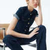Marge getailleerde Denim-top met korte mouwen – Indigo Blue Marge getailleerde Denim-top met korte mouwen – Indigo Blue