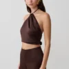 Mariana haltertop van zijde-mix zonder mouwen – donkere chocoladebruin Mariana haltertop van zijde-mix zonder mouwen – donkere chocoladebruin
