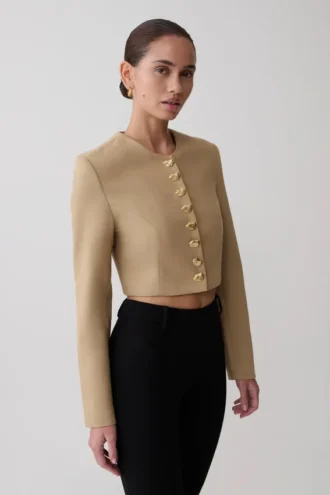 Marielle kort jasje met knopen – Taupe