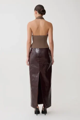 Marina haltertop met metalen details – Cacaobruin