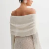 Marisol off-shoulder bouclé mini-jurk – ivoor Marisol off-shoulder bouclé mini-jurk – ivoor