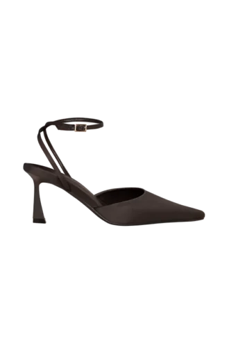 Marley satijnen pumps met spitse neus – Chocoladebruin