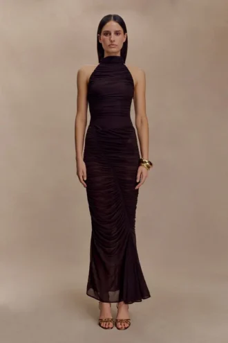 Matilda gerimpelde mesh maxi-rok – Chocolade