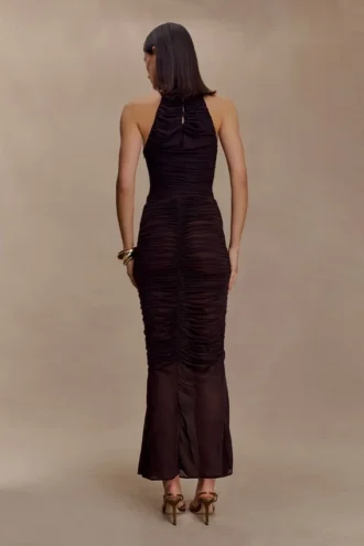 Matilda gerimpelde mesh maxi-rok – Chocolade