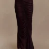 Matilda gerimpelde mesh maxi-rok – Chocolade