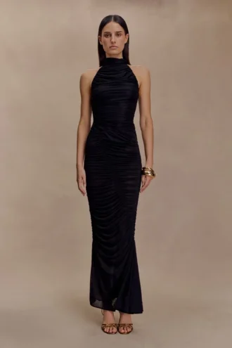 Matilda gerimpelde mesh maxi-rok – Zwart