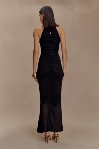 Matilda gerimpelde mesh maxi-rok – Zwart